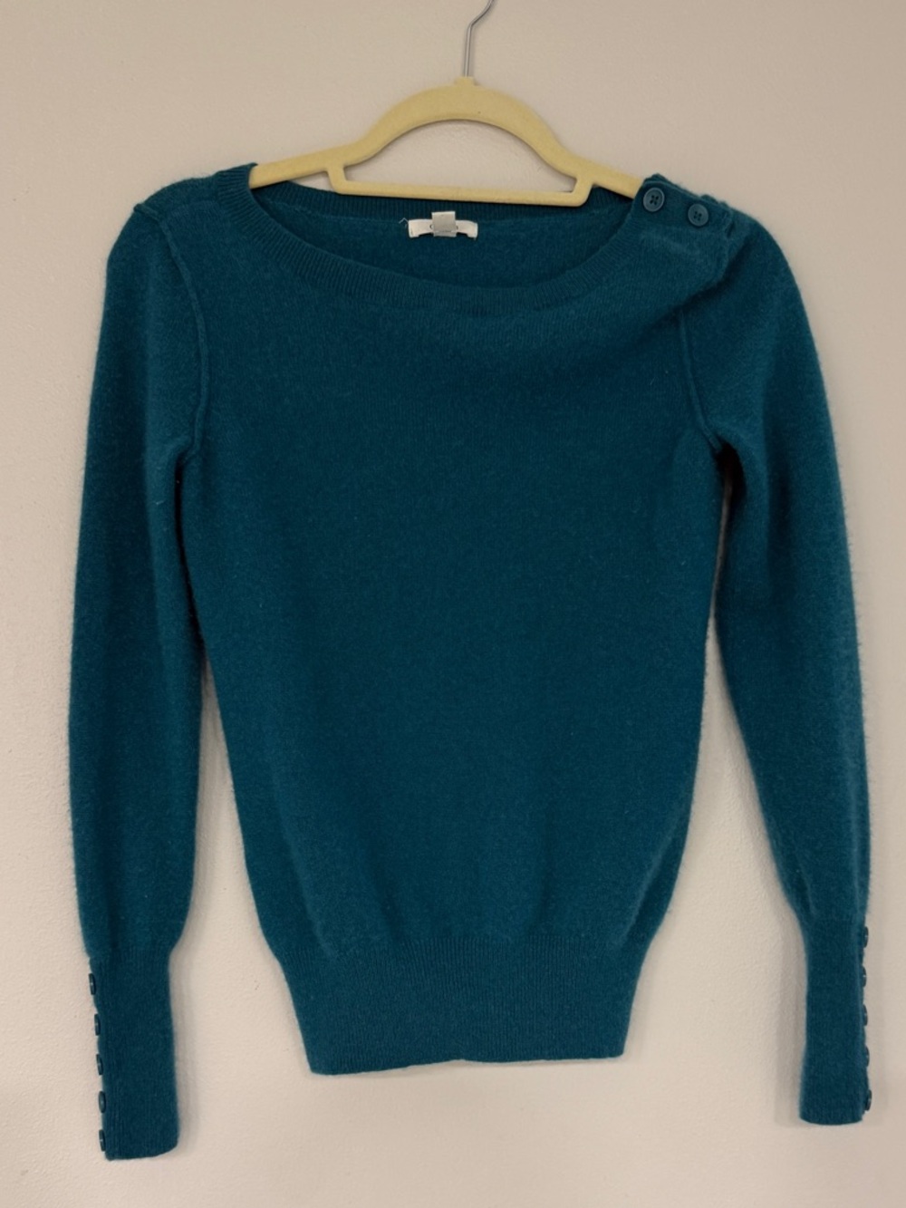 Caslon Teal Boatneck Cashmere Sweater with Shoulder Buttons